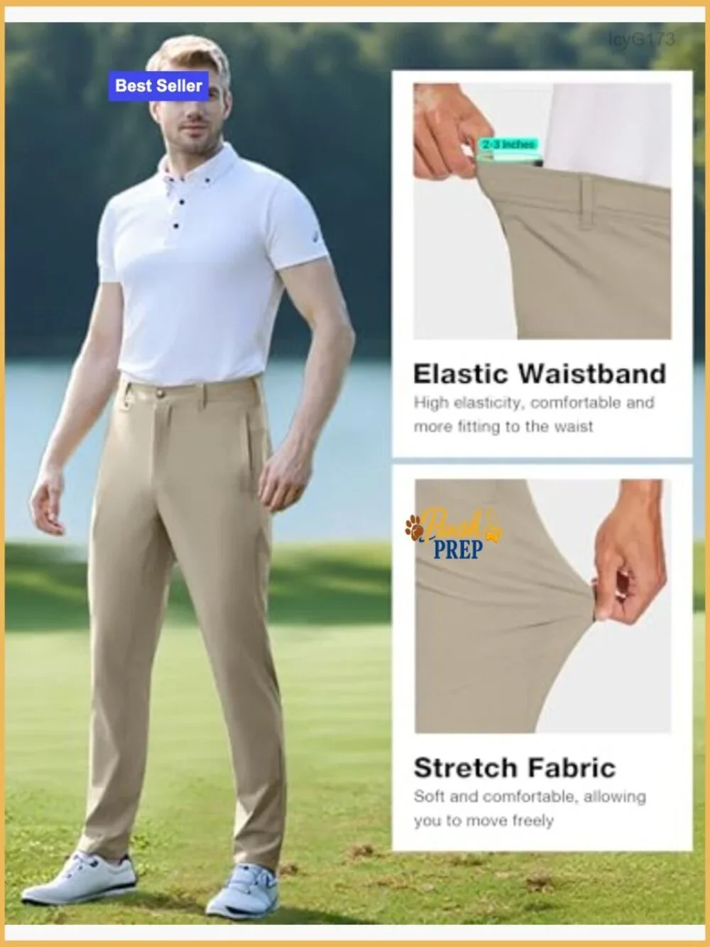Men's Stretch Golf Pants Slim Fit Tapered Chinos with Zipper Pockets